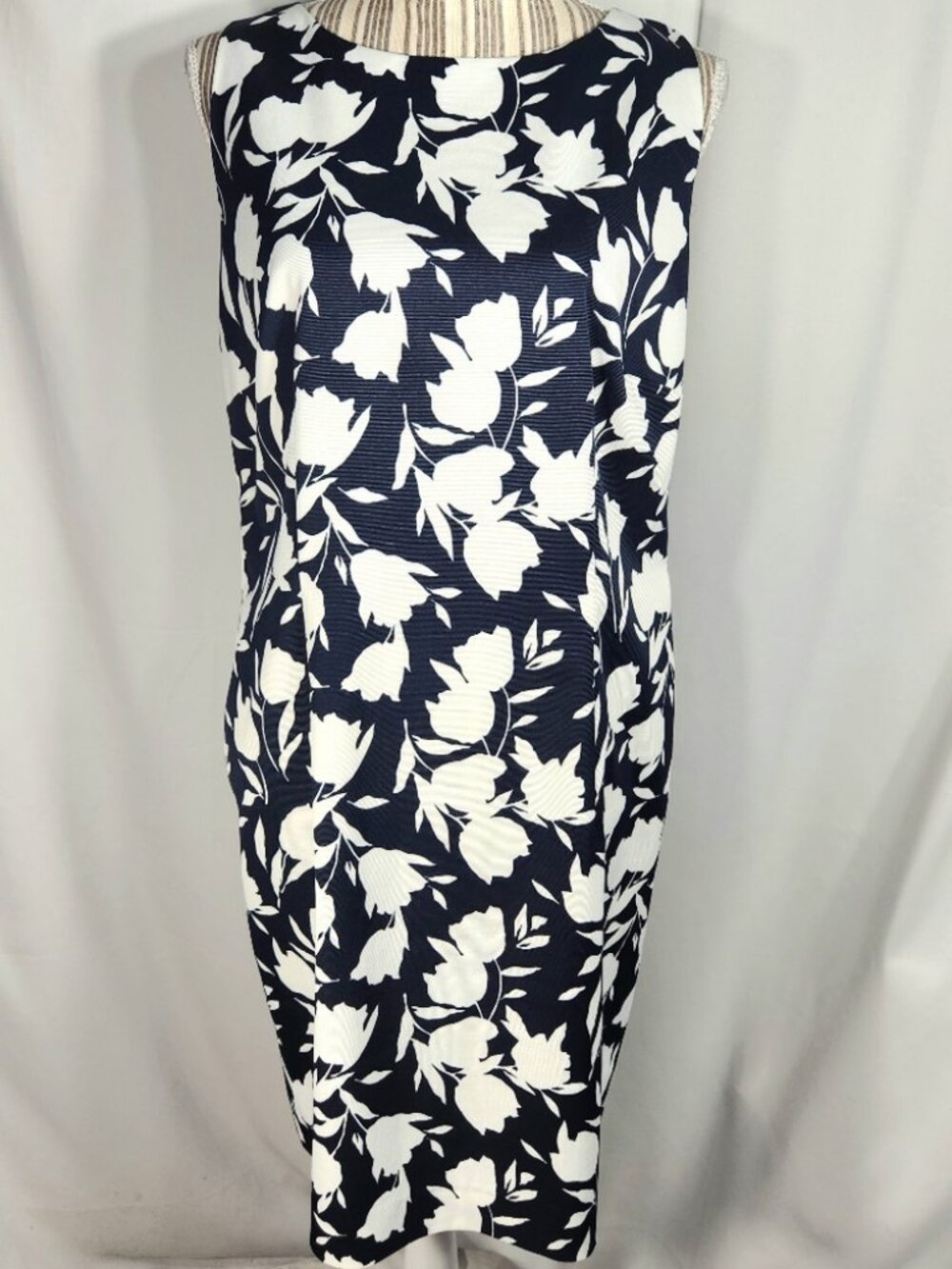 Hobbs London Blue & White Floral Print Sleeveless Dress w/Back Slit Size 12